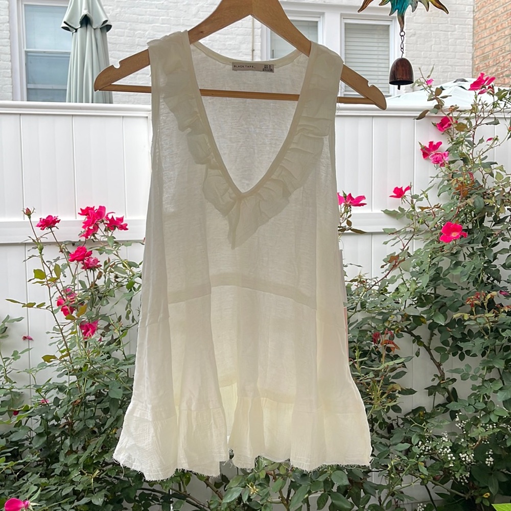 Black Tape_ Women’s Ruffled Babydoll Tank - Cream XS